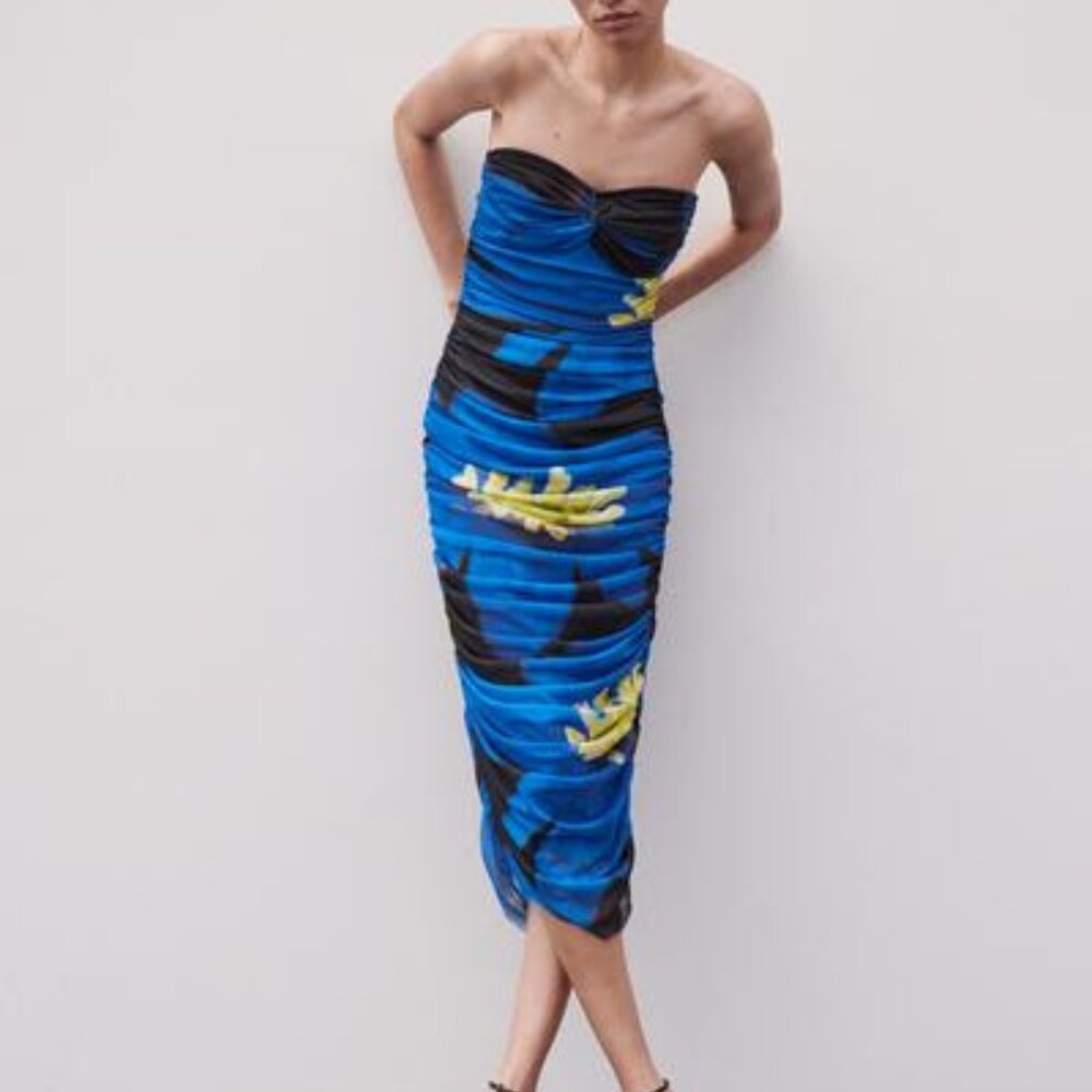 ZARA - STRAPLESS PRINTED TULLE DRESS